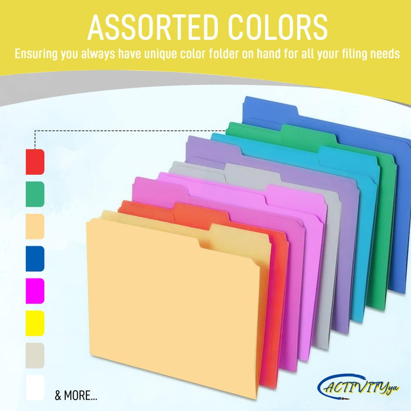 ACTIVITYYA Yellow File Folders  1/3-Cut Tabs  Letter Size  12-Pack - Durable Office Filing Folders for Documents  Papers  and Organization - Image 3